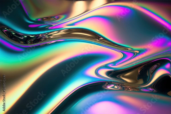Obraz Abstract colorful holographic background, iridescent texture liquid 3d. Generative ai