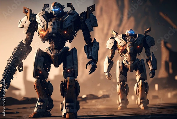 Obraz robot soldier in action Generative AI