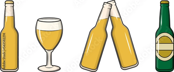 Obraz Vector outline set of beer. Illustration for bar or party. Clinking bottles. Cheers!