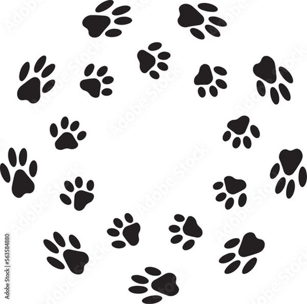 Fototapeta Paw  foot trail print of cat. Dog, puppy silhouette animal diagonal tracks.