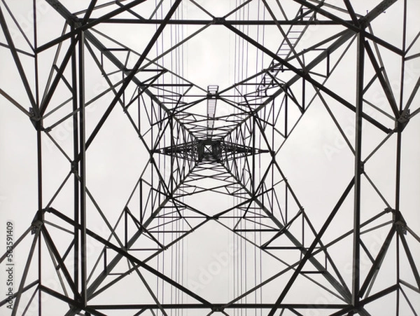 Fototapeta bottom view high voltage pole