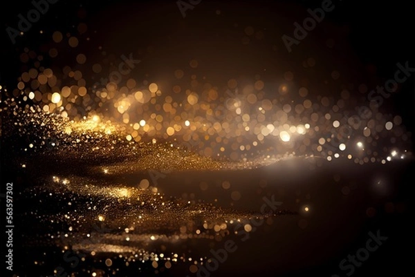 Fototapeta Gold and silver magic elegant glitter light glowing background, generative ai, blue and dark backgound	