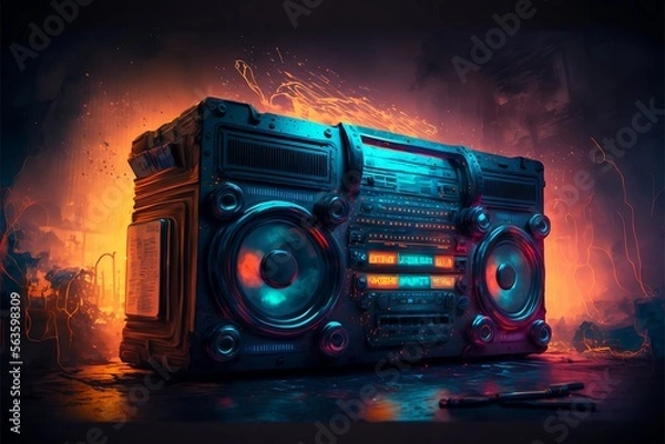 Fototapeta cyberpunk virtual reality boombox ,Futuristic background  ,generative AI 
