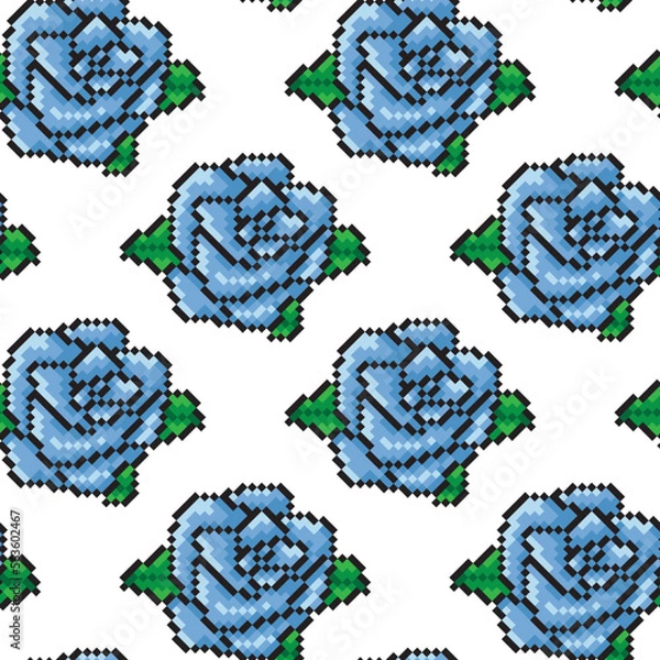 Obraz seamless pattern pixel blue flower isolated on white background
