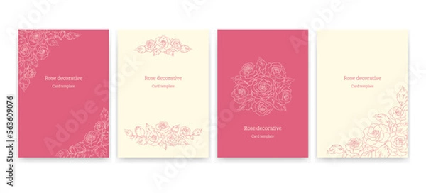 Fototapeta 薔薇の花の装飾イラスト, カードデザインのテンプレートセット, ピンクとホワイトのコラボレーション. 結婚式, バレンタイン, 記念日, お祝いのコンセプト.