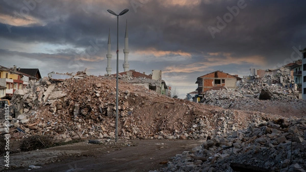Fototapeta Israel Palestine war. War debris in a city after bombardment. War in middle east