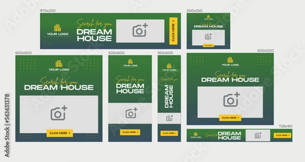 Fototapeta Dream home Realestate web banner template set and horizontal and vertical google web banner design or social media cover ads banner design