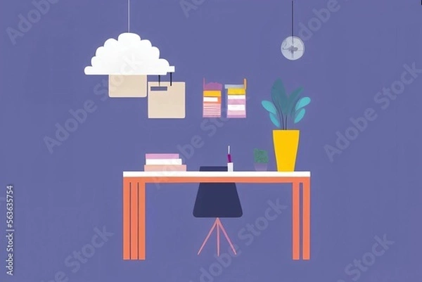 Obraz Illustration of an office desk. Individual workplace. Generative AI