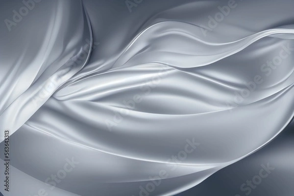 Obraz Close-up view of a digitally generated image of a silver wavy satin fabric. Generative AI	