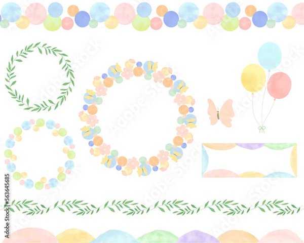 Obraz 水彩の飾り罫&イラストセット