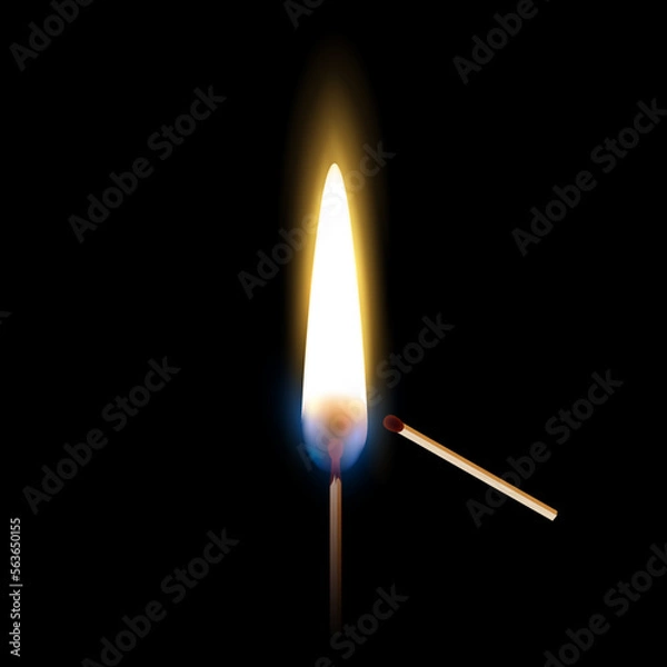 Fototapeta burning match on black background