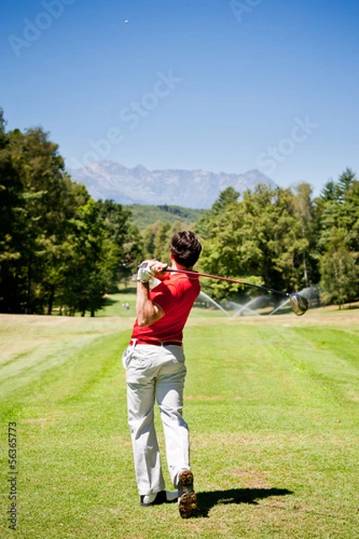 Obraz Golf player performs a tee shot