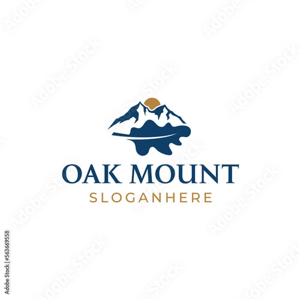 Fototapeta Oak leaf with mountain and sun simple logo design vector