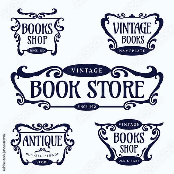 Fototapeta Flourish frames for antique book store label, banner, logo, emblem, menu, sticker and other design