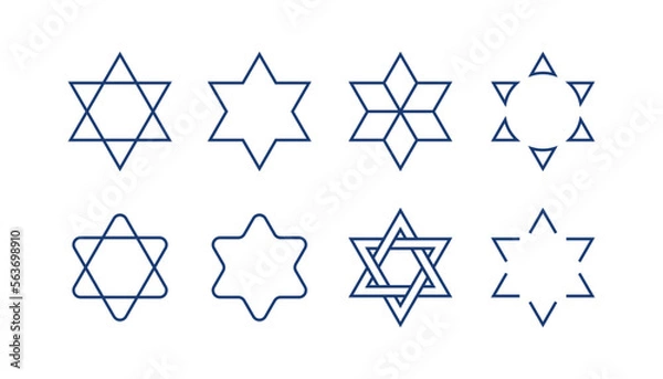 Fototapeta Hebrew modern Magen David stars in simple line style vector illustration with editable stroke