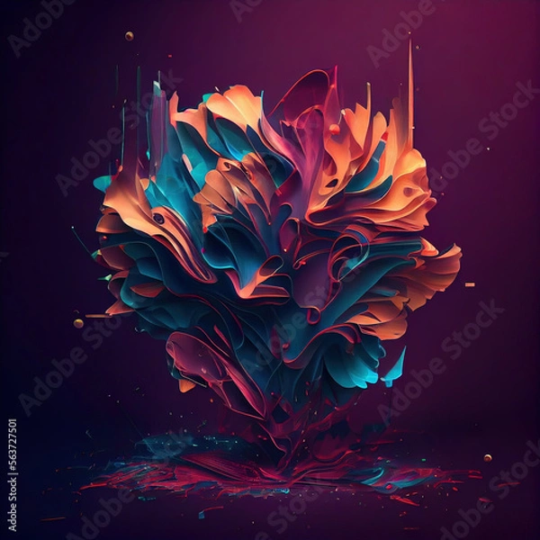 Obraz a colorful abstract background with a flower in the center of the image and a dark background. surreal flower. AI generated