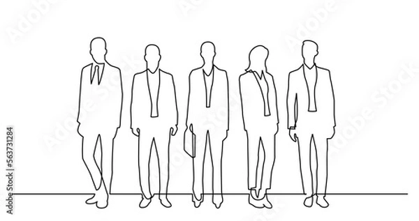 Fototapeta continuous line drawing vector illustration with FULLY EDITABLE STROKE of of diverse group of standing business professionals