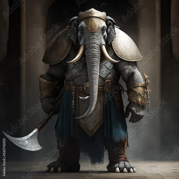 Obraz warrior elephant with an axe