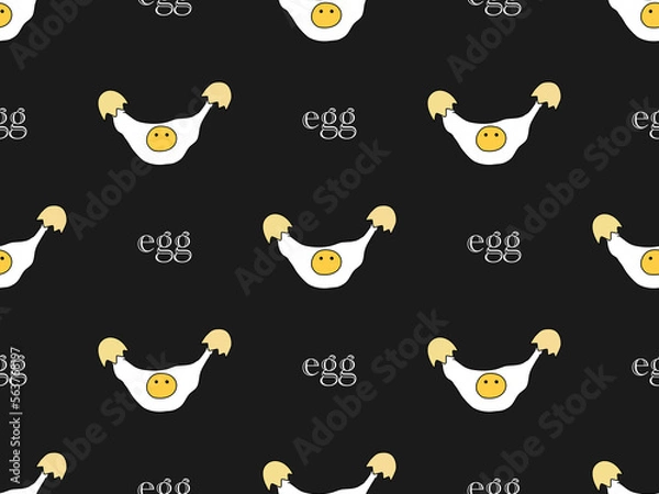 Fototapeta Egg cartoon character seamless pattern on black background