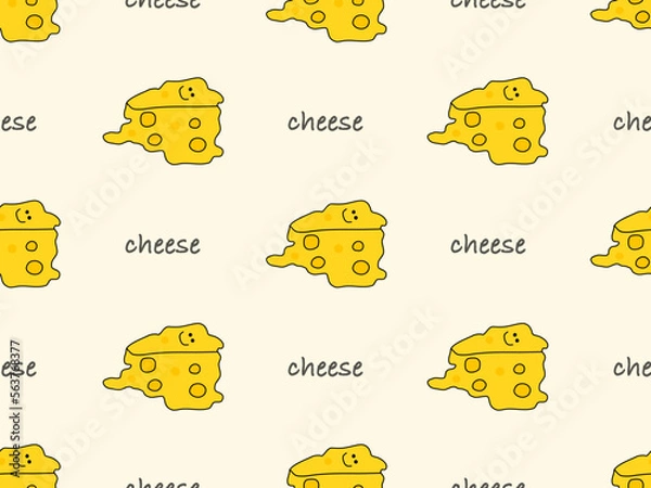 Fototapeta Cheese cartoon character seamless pattern on yellow background