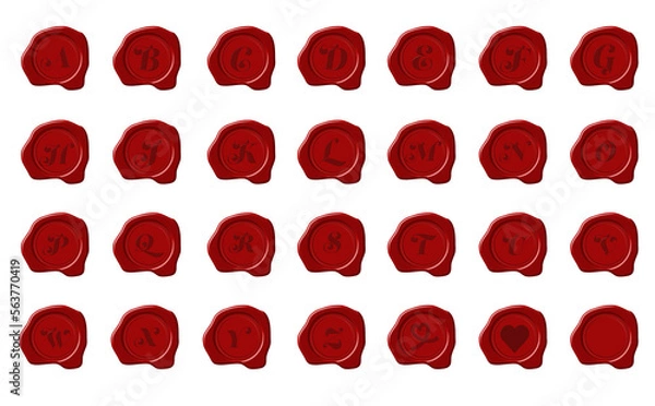 Fototapeta 赤色のシーリングワックススタンプセット　アルファベット