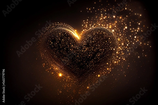 Fototapeta beautiful sparkle bright light in heart shape, abstract effect light in black background.
