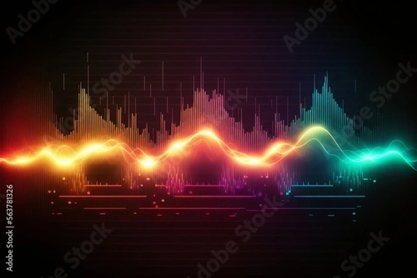 Obraz Abstract Sound waves. Frequency audio waveform, music wave HUD interface elements, voice graph signal cyberpunk, Generative ai