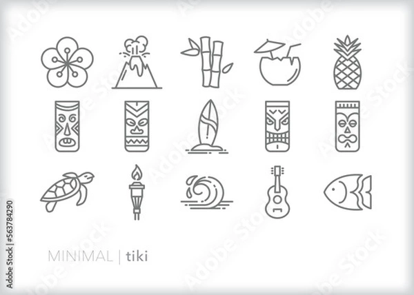 Fototapeta Set of tiki line icons for having a backyard party