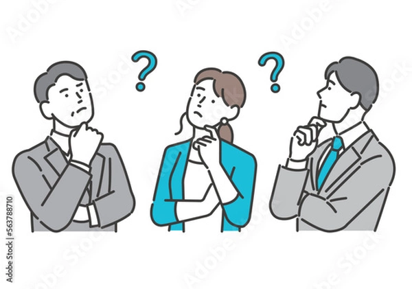 Obraz 考え事をするビジネスパーソンのベクターイラスト素材／会議／相談／ビジネス