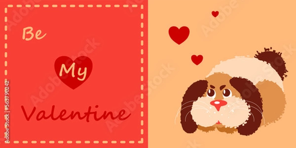 Obraz Valentine vector greeting card with cute puppy and hearts