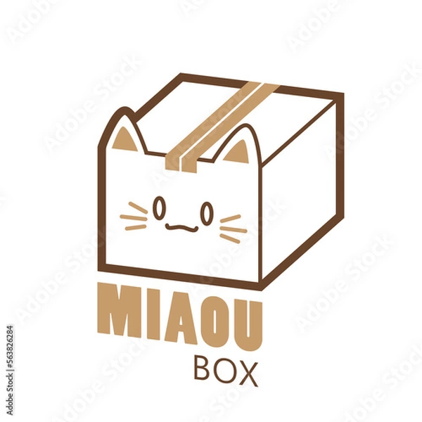 Obraz "Cute Cat transporting cardboard package illustration" For logo, shipping - delivery company illustration, pet shop - cutout, with no background