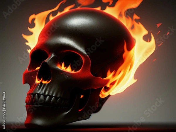 Obraz Burning skull on black background. Generative AI