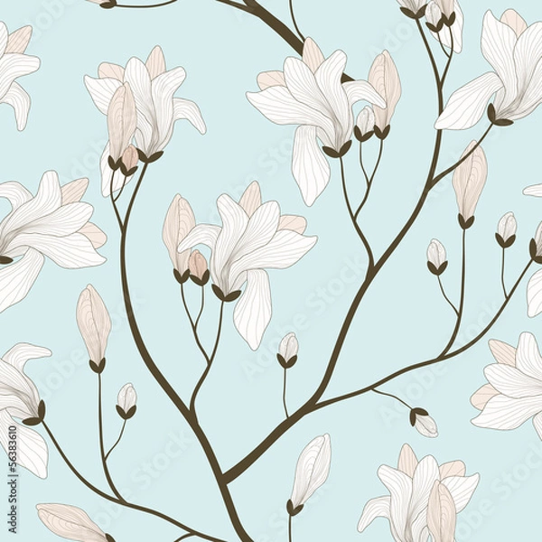 Obraz Vector Seamless Pattern with Blooming Branches