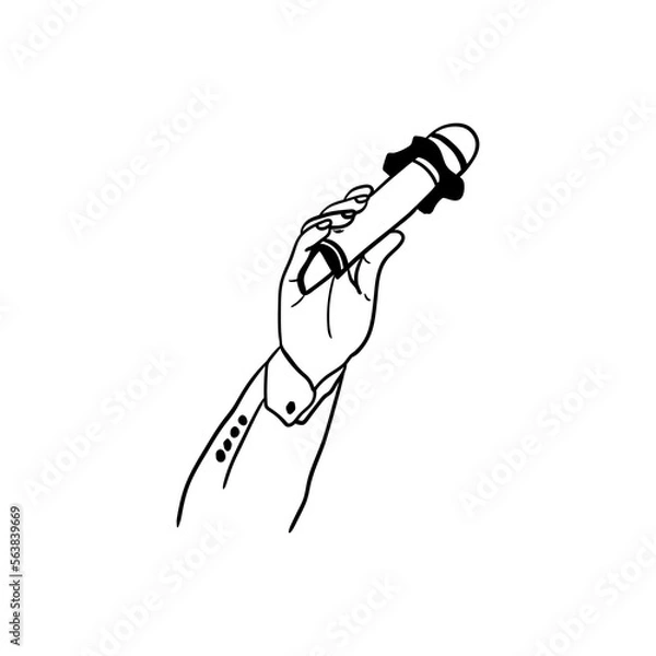 Fototapeta illustration of a hand holding a microphone,hand drawn icon of a hand holding a microphone