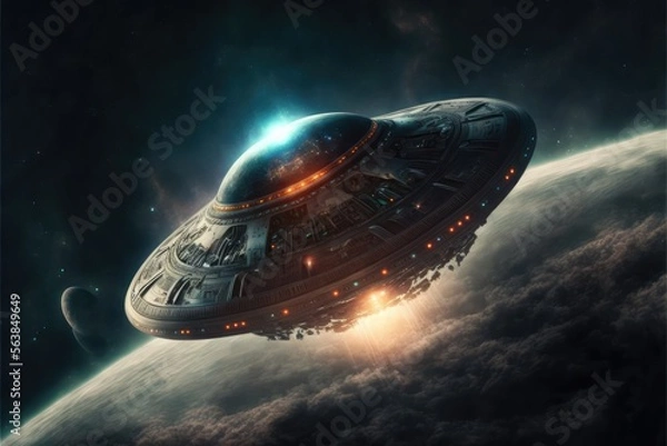Fototapeta spaceship and ufo made with generative ai