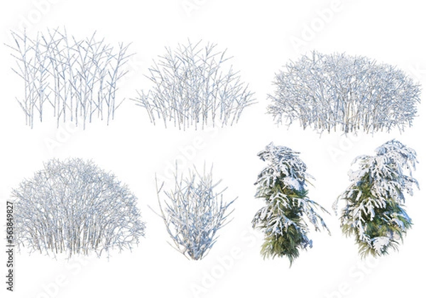 Obraz 3d render trees and mountains during winter