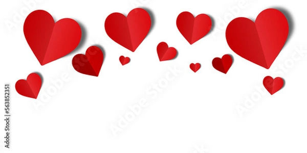 Obraz Red paper hearts isolated on transparent background. Valentine's day.