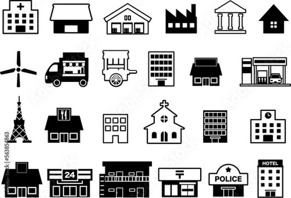 Obraz 建物・建造物のイラストアイコンセット