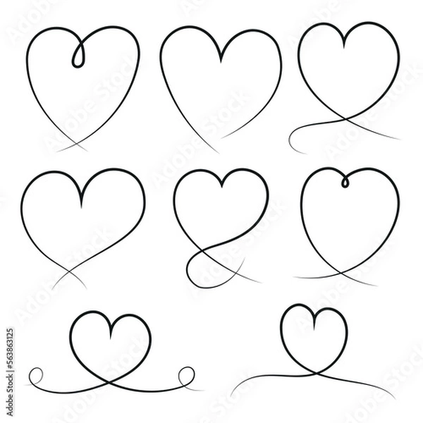 Obraz Set Of Black Hand Drawn Loop Hearts