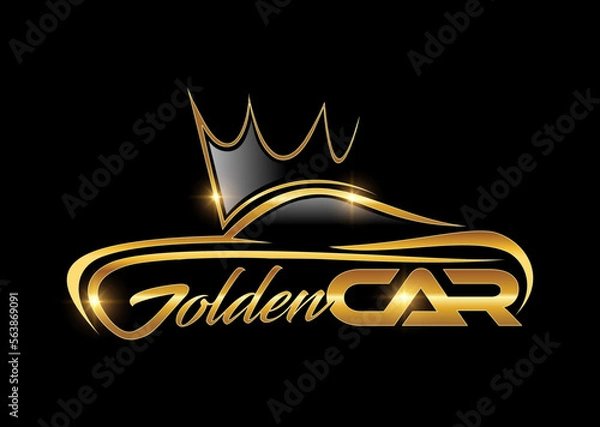Fototapeta Golden Car Logo with Crown vector Icon