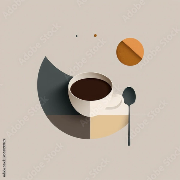Fototapeta abstract graphic of coffee surrounded by abstract geometric shapes and spoon generative ai
