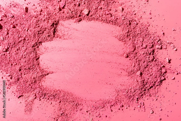 Fototapeta Abstract waves composition made from crushed blush on pink background with copy space in center