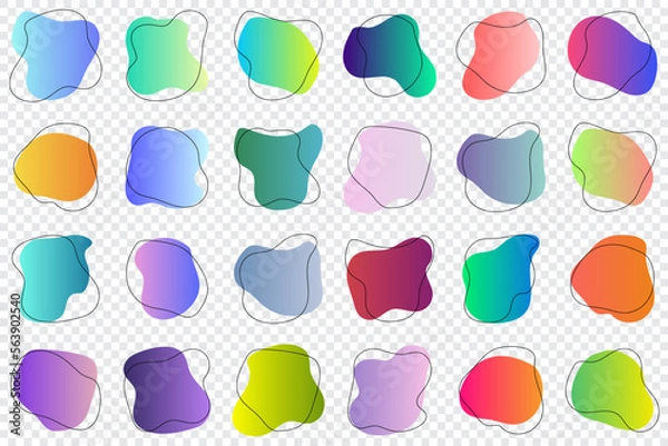 Fototapeta Set of abstract graphic design elements. Hand drawn colorful random blot collection. Simple rounded shapes with trendy gradients. Vector illustration