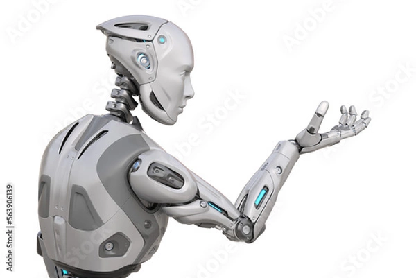 Fototapeta Robot looking at his hand. 3D illustration
