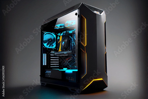 Fototapeta Futuristic Gaming PC Case: A Vibrant and Professional 3D Design for Power and Technology