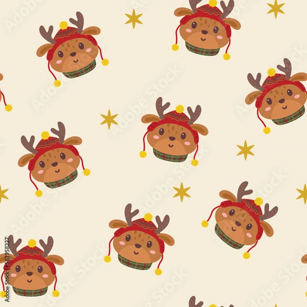 Fototapeta Cute winter animals background pattern