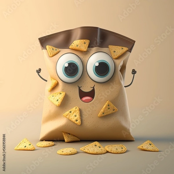 Obraz Cute Cartoon Bag of Tortilla Chips (Generative AI)