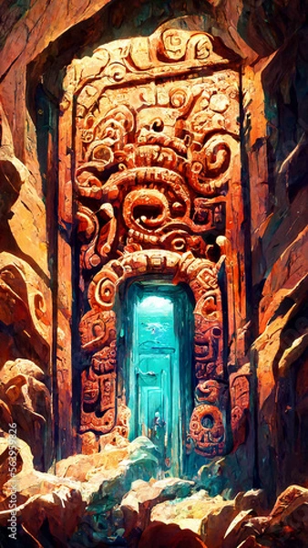 Fototapeta Mayan style door under the sea illustration art Generative AI Content by Midjourney