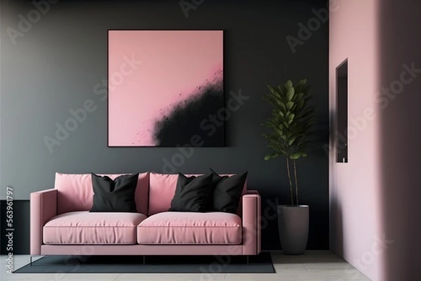 Fototapeta a simplistic and stylish loungeroom, black and pink, generative ai