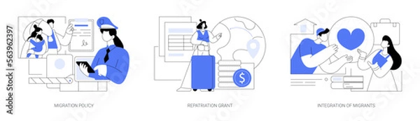 Fototapeta Peoples resettling abstract concept vector illustrations.